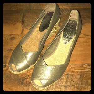 Ralph Lauren Metallic Open-toed Pumps, Size 8.5B